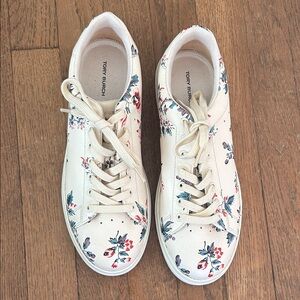 Tory Burch Cream Floral Lace-Up Sneakers